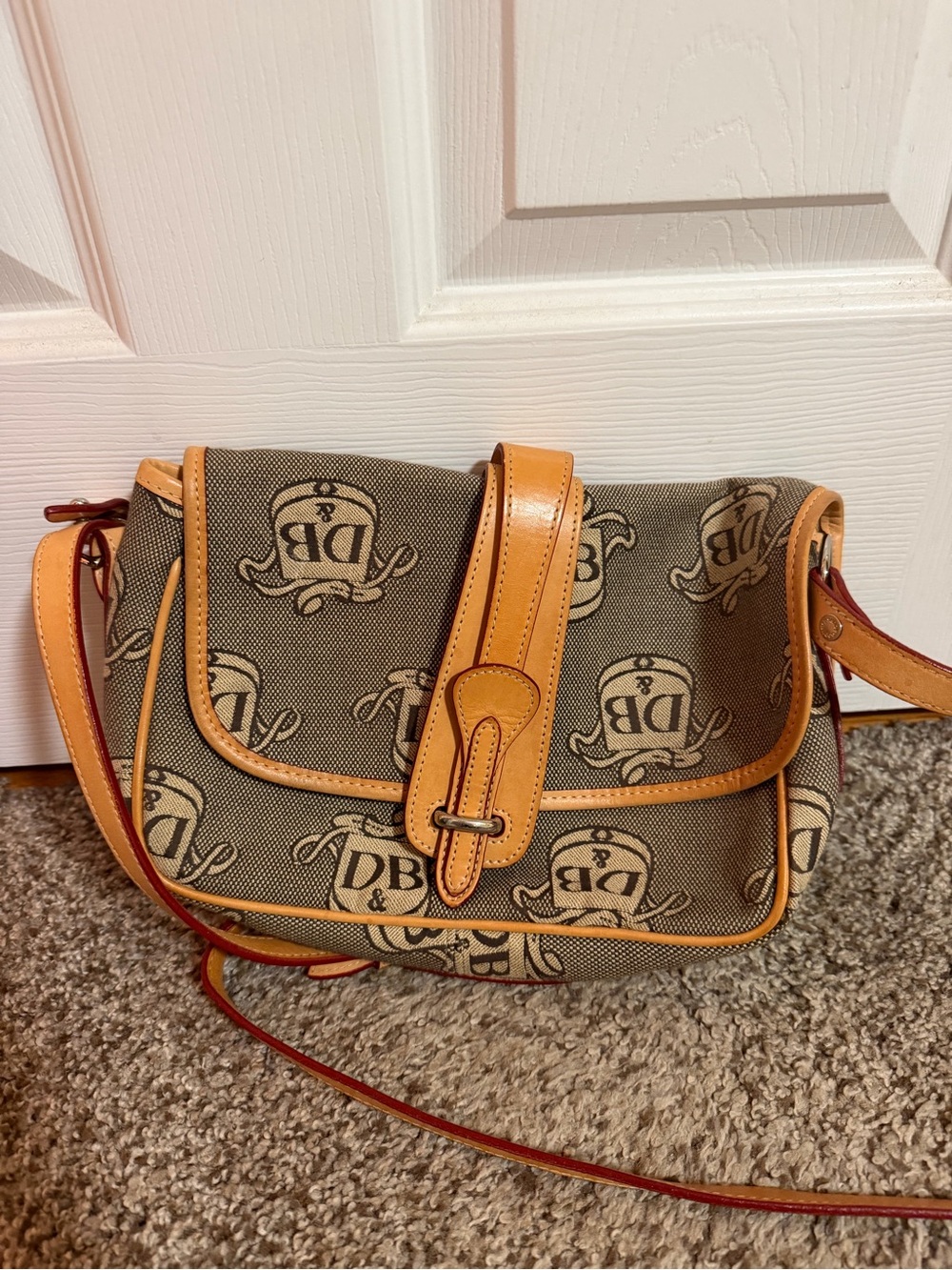 Dooney & Bourke Brown Monogram Canvas Crossbody with Tan Trim - Picture 2 of 9